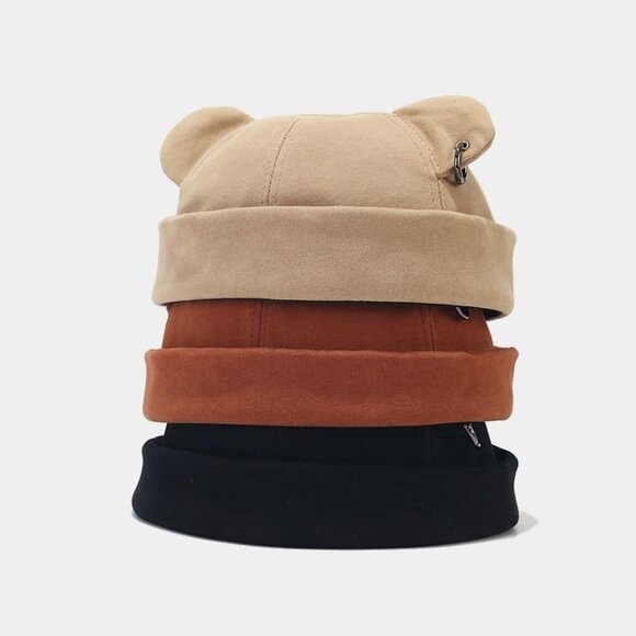 Unisex Brick RedBear Ear Skull Cap Brimless Cap Adjustable Docker Cap Docker Cap